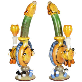 Fungus Apiary Water Pipe 11" with honeycomb motifs, side view on white background
