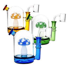 Colorful Fungus Specimen Jar Dab Rigs with Mushroom Motif, Borosilicate Glass, 14mm F