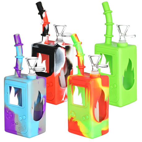 Colorful Game Box Silicone/Glass Water Pipes, Portable 7.5" Size, Front View