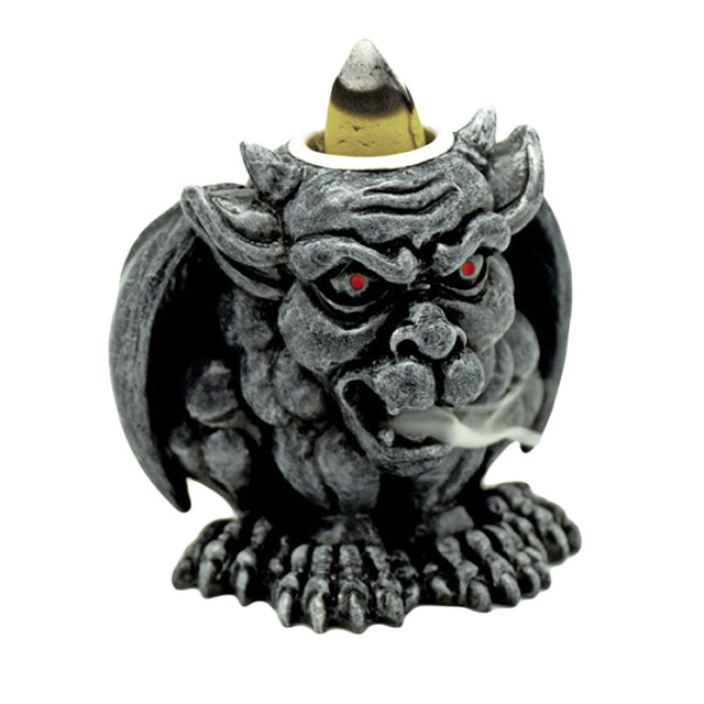 Polyresin Gargoyle Backflow Incense Burner with Glowing Red Eyes, Front View