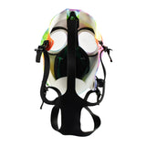 Front view of a Gas Mask with multicolored Acrylic Water Pipe, adjustable straps, and silicone seal