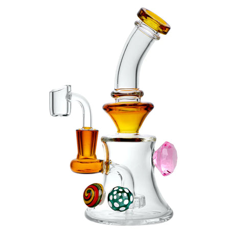 7.5" Gem and Mushroom Oil Rig with Disc Percolator and 90 Degree Quartz Banger, Front View