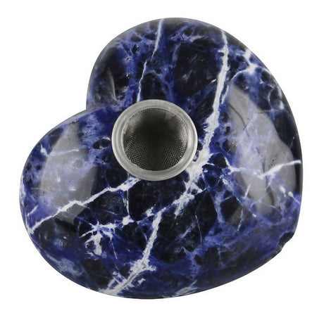 Kyanite Heart Gemstone Hand Pipe - Compact and Portable Design with Deep Bowl - Top View