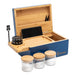 GENESIS Blue Storage Stash Box by Blue Bus with 4-Part Grinder and Glass Jars - Front View