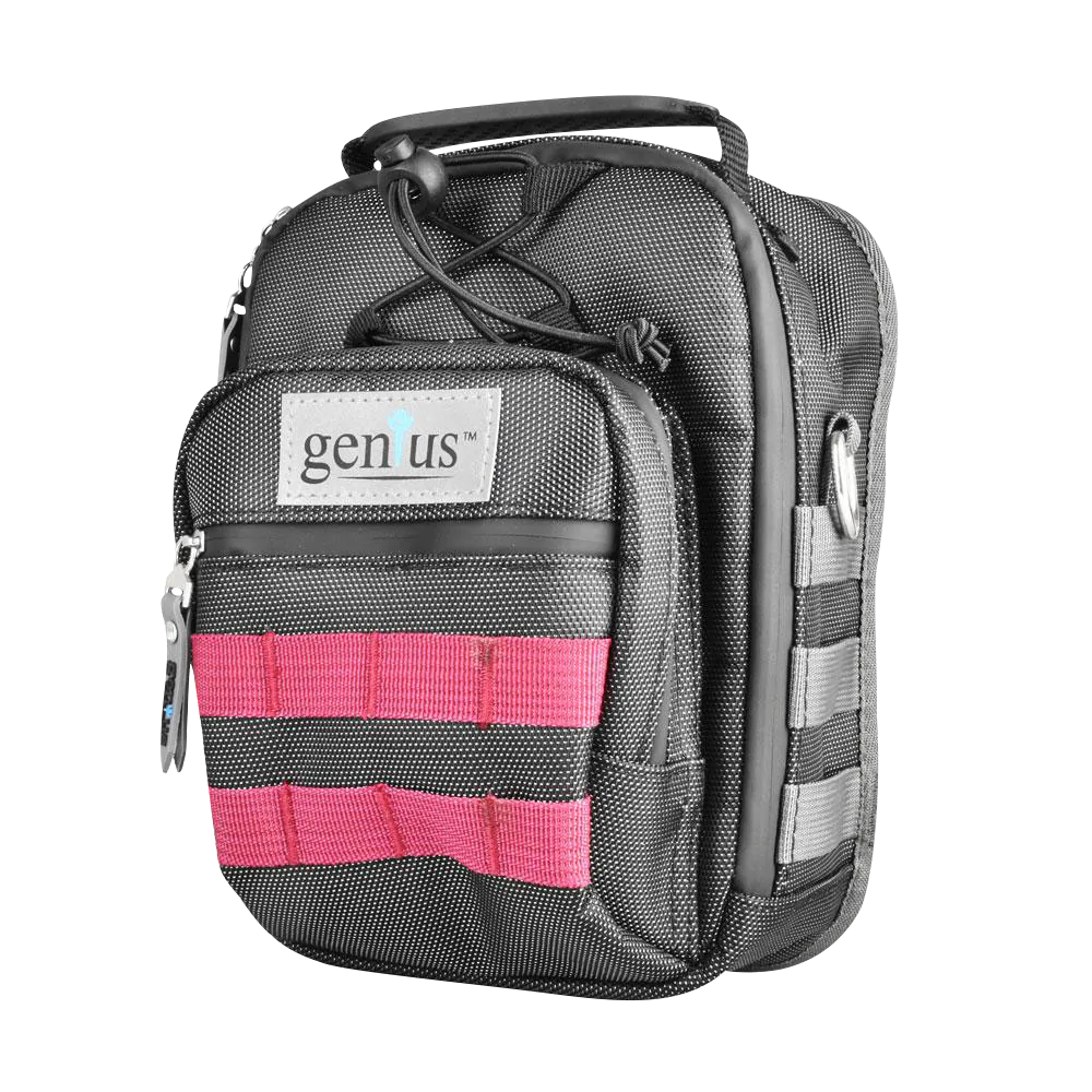 Genius Smell Proof Multi-use Backpack in black with pink straps, front view on white background