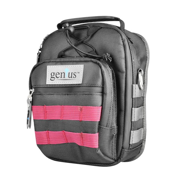 Genius Smell Proof Multi-use Backpack in black with pink straps, front view on white background