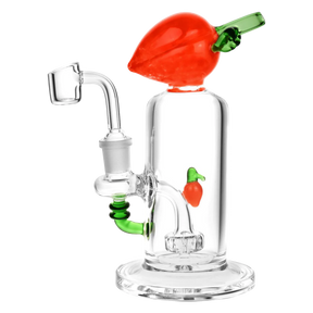 Georgia Peach Glass Dab Rig with Showerhead Percolator and Quartz Banger, 7" Height, 90 Degree Joint