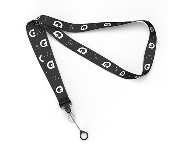 G Pen Gio Lanyard in black with white logo, convenient for on-the-go vaping, top view