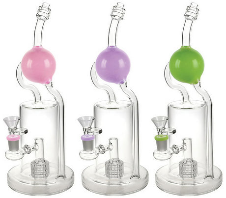 Assorted Colors Glass Ball Recycler Waterpipes - 12" with 14mm Female Joint, Front View