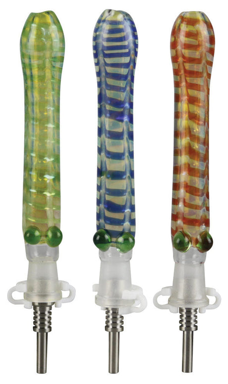 Trio of 6" Glass Dab Straws with Titanium Tips, Borosilicate Glass, Front View on White