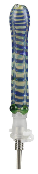 6" Borosilicate Glass Dab Straw with Durable Titanium Tip, Striped Design - Front View