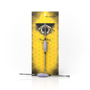 Honeybee Herb Purple Oval Dab Tool with Sleek Design - Front View on Yellow Background