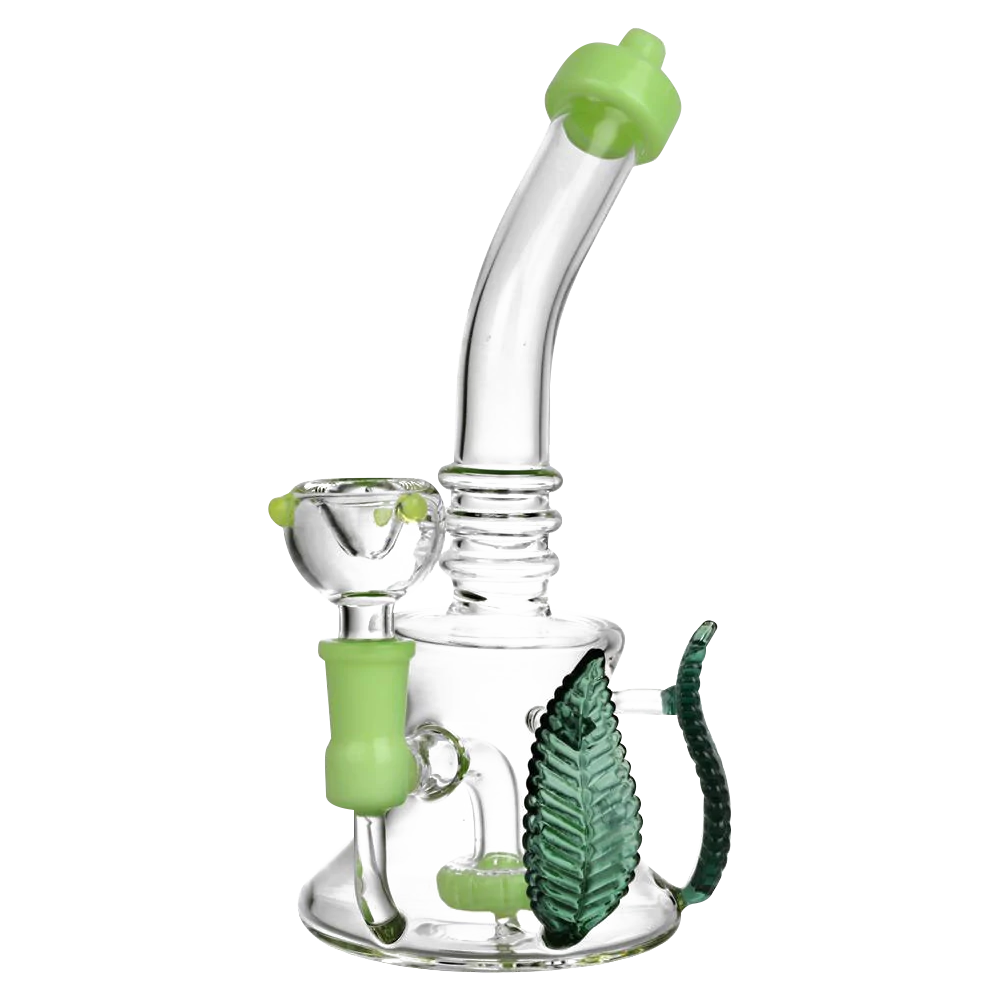 8.5" Glass Leaf Handle Water Pipe Bong with Showerhead Percolator, Front View