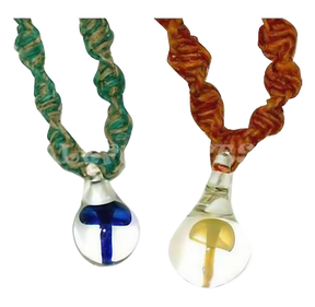 Glass Mushroom Teardrop Pendants with Twisted Hemp Necklaces in Blue and Orange