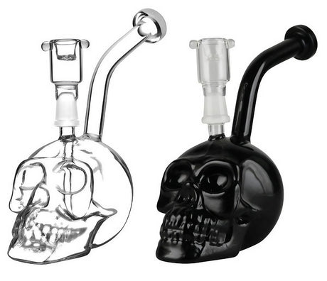 Assorted Glass Skull Waterpipes - 7" with 14mm Male Joint, Borosilicate Glass, Front View