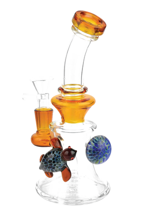 7.5" Borosilicate Glass Turtle Water Pipe with Matrix Percolator and 90 Degree Joint