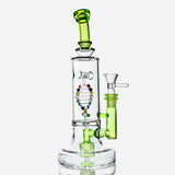 PILOTDIARY DNA Bong with Intricate Glass Helix and Green Accents - Front View