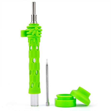 PILOTDIARY Glass Dab Straw with Green Silicone Sleeve and Stainless Steel Tip