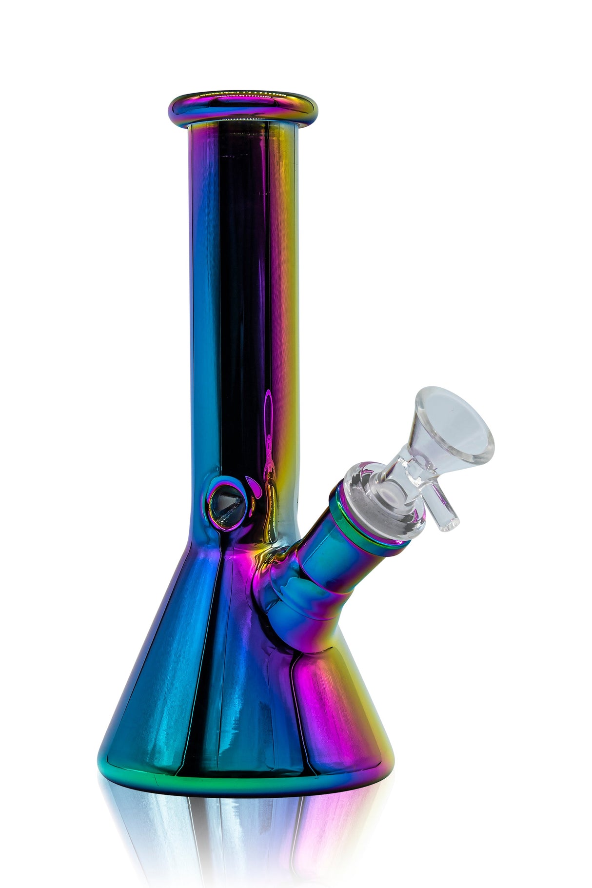 Glassic 8'' Iridescent Rainbow Beaker Bong with Pearlescent Purple Accents, Front View
