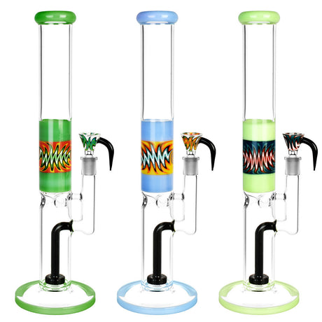 Glitch Tube Water Pipes with Horn Bowls, 15.5" Borosilicate Glass, Front View, Various Colors