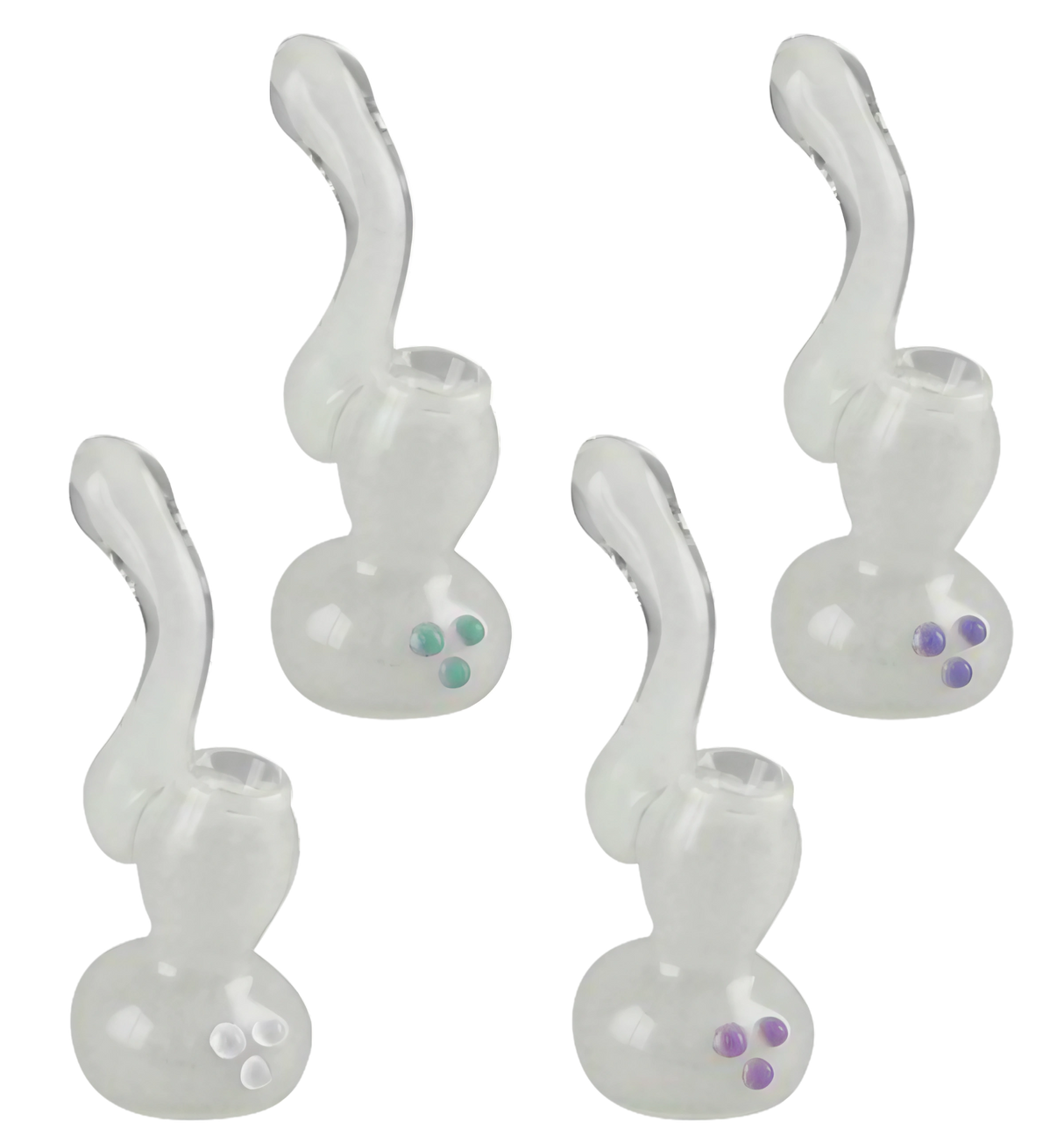 Glow in the Dark Borosilicate Glass Bubblers, 5" Height, for Dry Herbs - Front and Angle Views