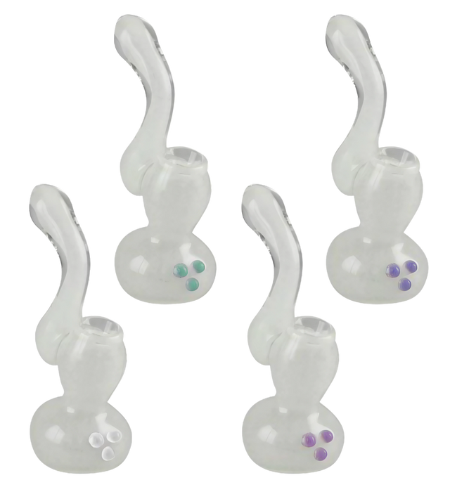 Glow in the Dark Borosilicate Glass Bubblers, 5" Height, for Dry Herbs - Front and Angle Views