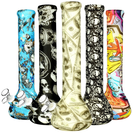 Assorted Glow in the Dark Silicone Bongs with Psychedelic Patterns - Front View
