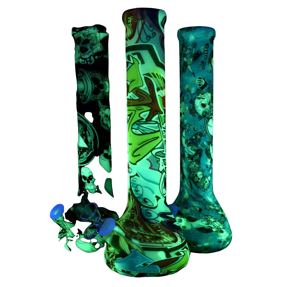 Glow in the Dark Psychedelic Silicone Bong with 45 Degree Joint - Front View