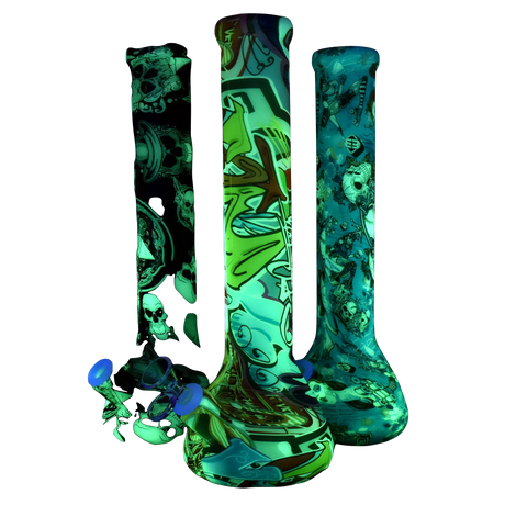 Glow in the Dark Psychedelic Silicone Bong with 45 Degree Joint - Front View