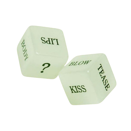 Glow Love Dice 2pc Set, 1.0" x 1.0", with romantic actions for novelty gift, white background