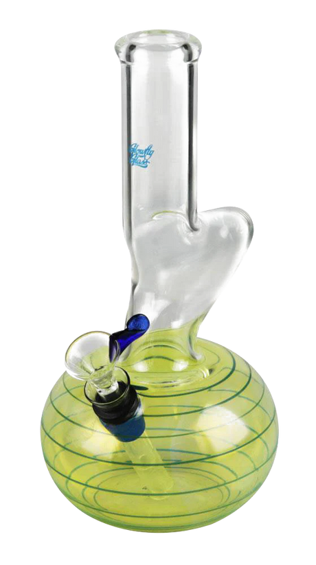 Glowfly Glass Retro Warp Neck Bong with Grommet Joint, 8.5" Tall, Bubble Design, Front View