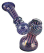 Gold Fumed Sidecar Bubbler with Stripe Design, 3.5" Borosilicate Glass, for Dry Herbs
