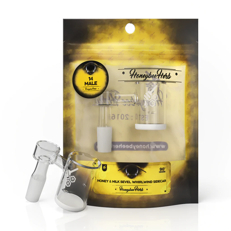 Honeybee Herb Bangers with Honey & Milk Bevel Sidecar, 14MM-90 Degree on Packaging