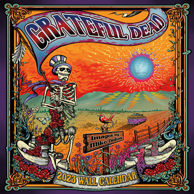 Grateful Dead 2023 Wall Calendar featuring vibrant skeleton artwork, 12" x 12" size