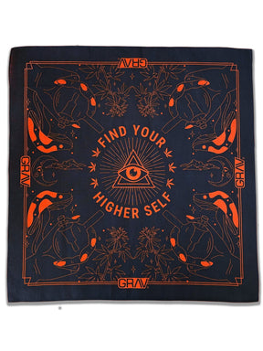 Navy Blue GRAV Bandana with Bubble Design in Cotton, Flat Lay View