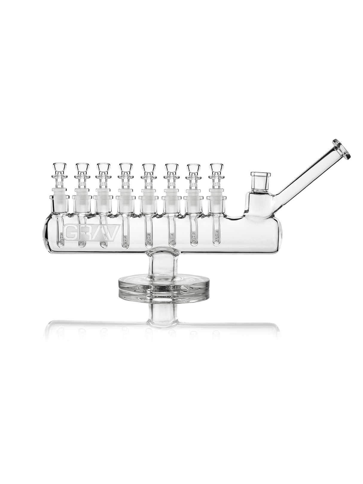 GRAV Clear Menorah Bong with Slit-Diffuser Percolator, Front View on White Background