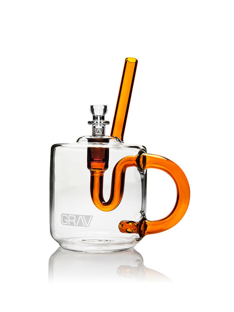 GRAV Coffee Mug Hand Pipe in Amber, Front View, Borosilicate Glass with Slitted Percolator