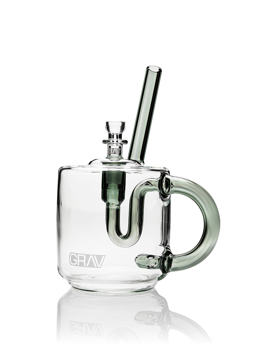GRAV Borosilicate Glass Coffee Mug Pipe in Clear with Side Handle and Slitted Percolator