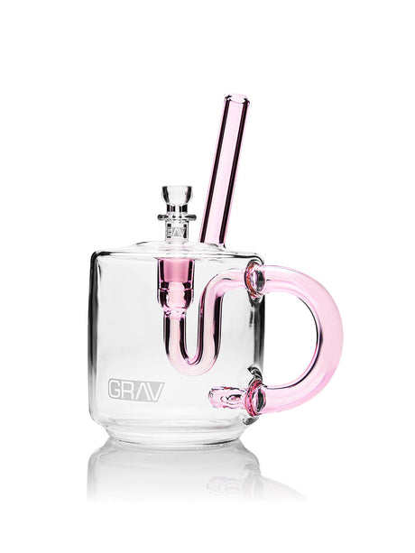 GRAV Coffee Mug Hand Pipe in Pink - Front View on White Background with Slitted Percolator