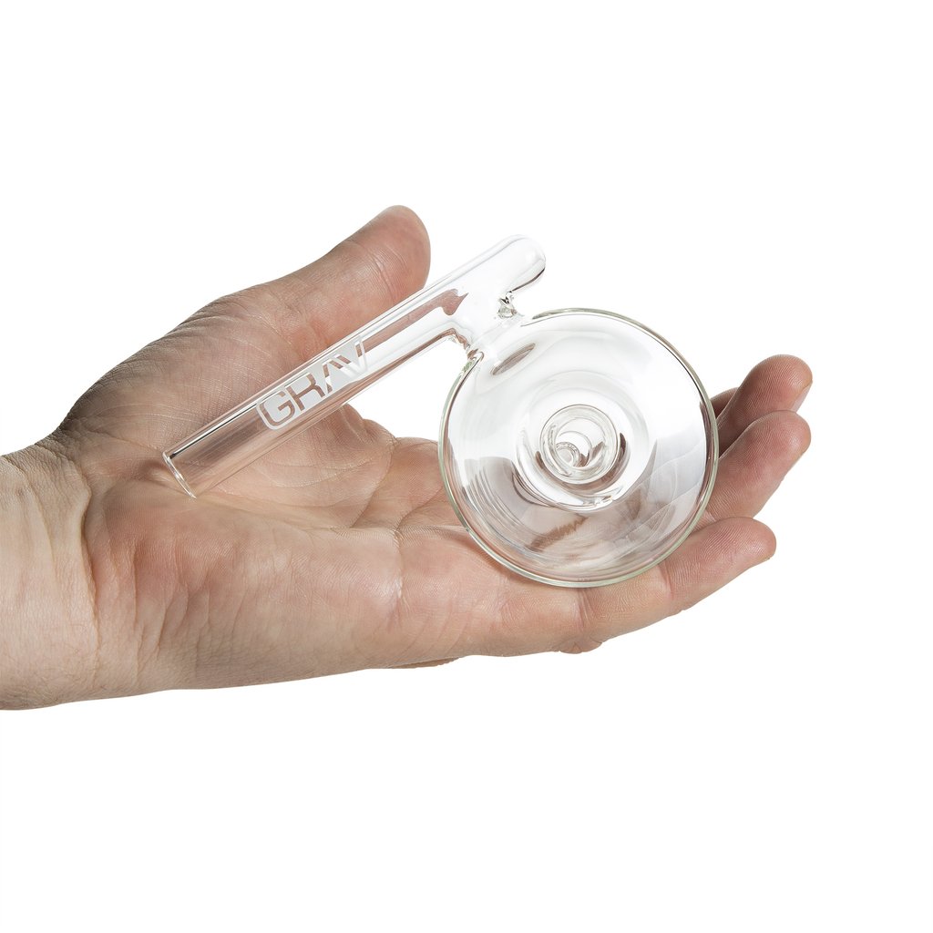Hand holding a GRAV Conical Pocket Bubbler, clear glass, 10mm joint, ideal for travel