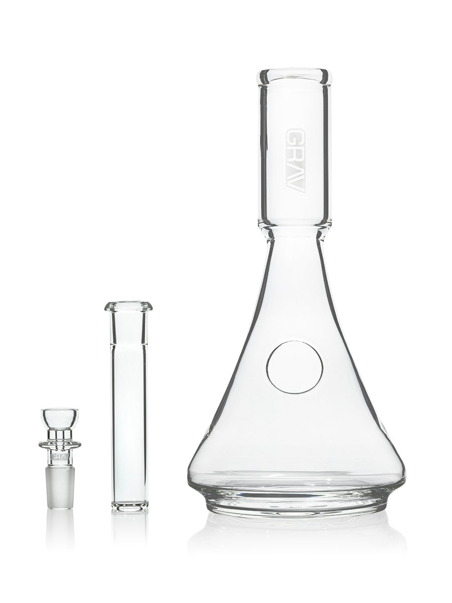 GRAV Deco Beaker in Silicone with clear borosilicate glass, black accents, and diffuser downstem