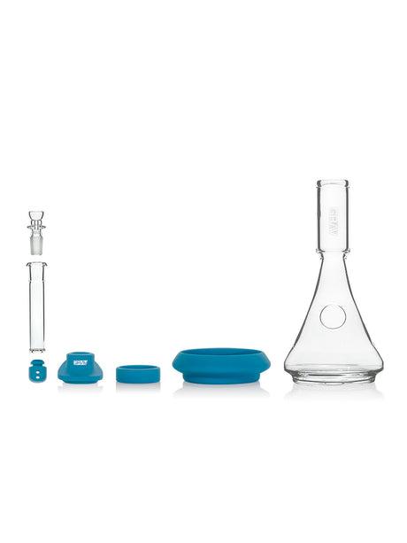 GRAV Deco Beaker in Silicone with blue accents, including downstem and bowl, front view on white background