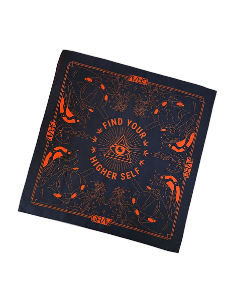 GRAV Festival Bundle featuring a stylish bandana with 'Find Your Higher Self' design, top view