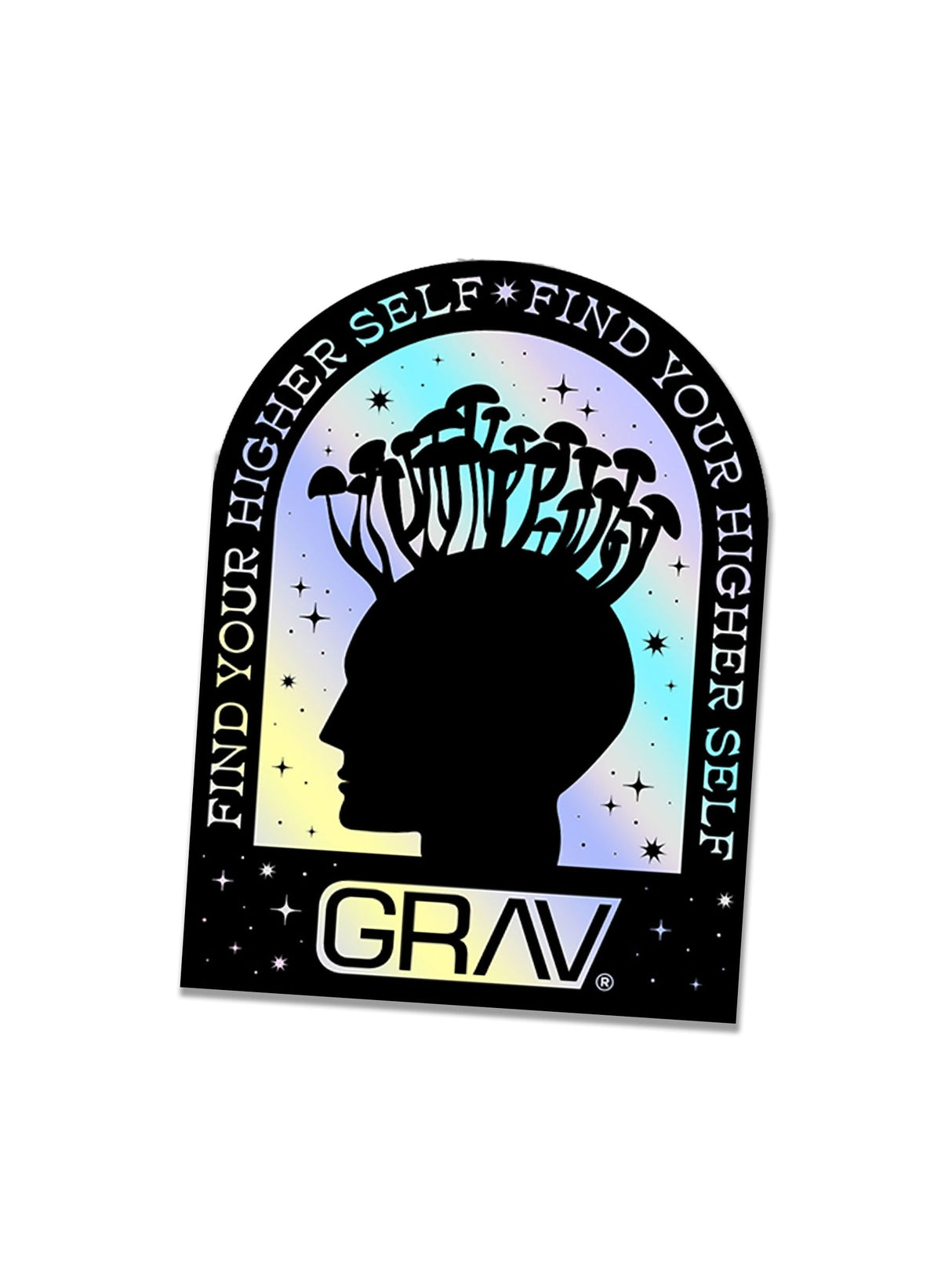 GRAV Festival Bundle sticker with cosmic design and 'Find Your Higher Self' slogan
