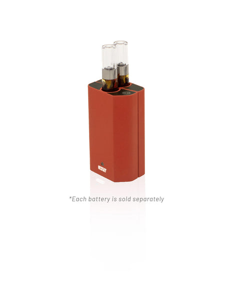 GRAV Gem-in-eye Vape Pen in Red, front view on seamless white background, portable with battery power