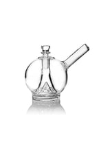 Clear GRAV Globe Bubbler with 14mm joint for concentrates, compact design, front view on white background