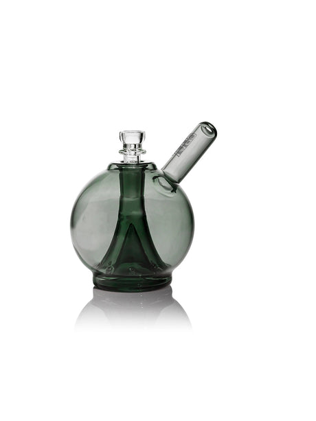 GRAV Globe Bubbler in Smoke color, compact design, made with borosilicate glass, front view on white background