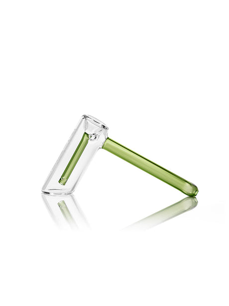 GRAV Hammer Bubbler in Green, Side View on Seamless White Background, Borosilicate Glass