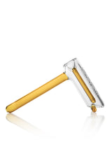 GRAV Hammer Style Bubbler with Yellow Accents, Side View on Seamless White Background