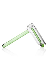 GRAV Hammer Style Bubbler with Green Accents and Slitted Percolator, Side View on White Background